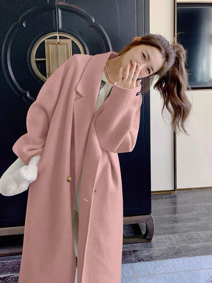 Pink double-sided cashmere coat women's winter 2022 new Korean high-end small man high-end woolen coat