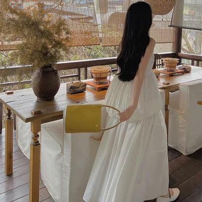 FPOH white tea break French temperament high-end exquisite fugitive princess dress female Xia Xin Chinese style a-line long skirt