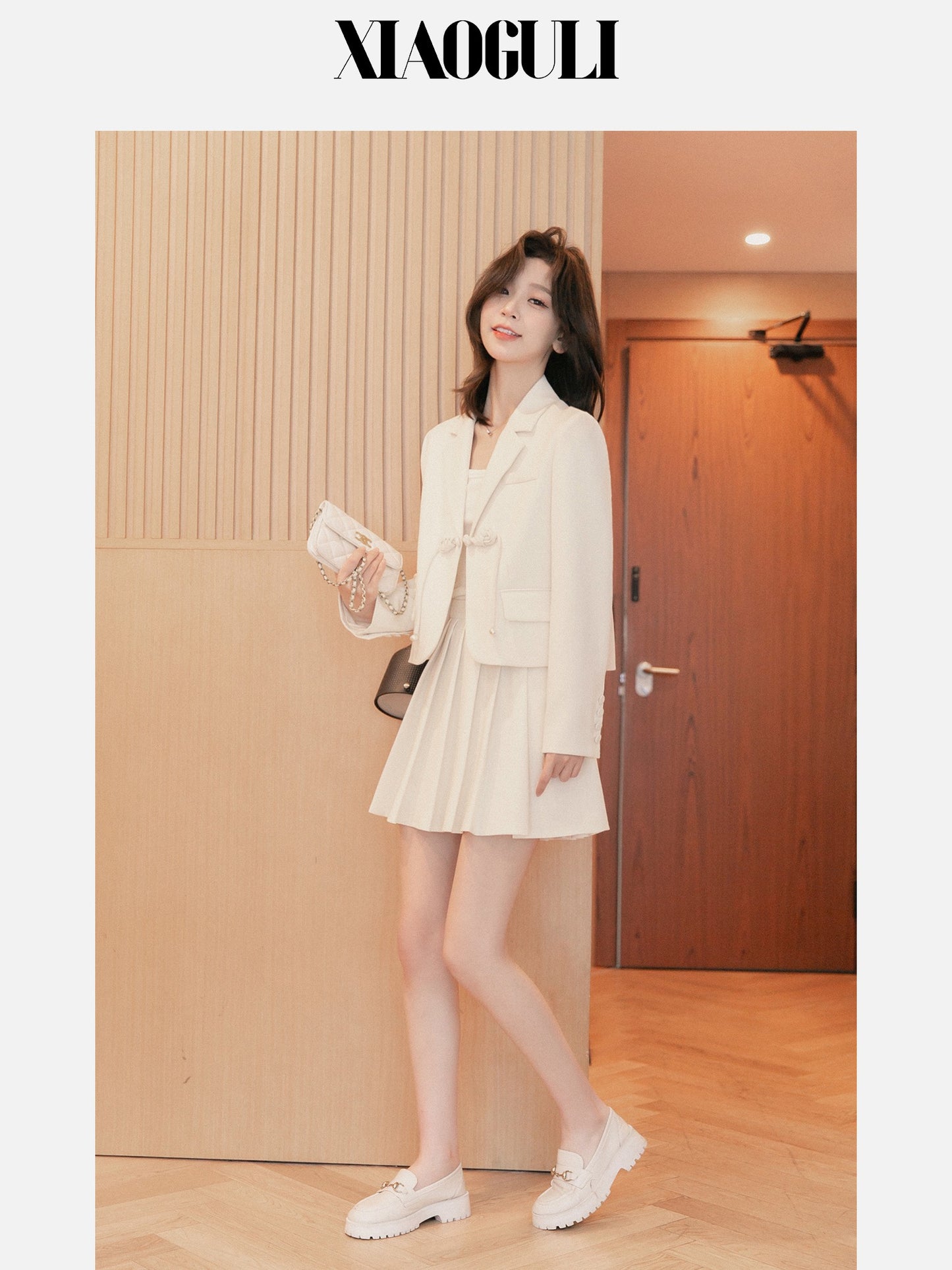 Small grain casual suit jacket women's skirt 2023 spring new pleated a-line skirt small suit