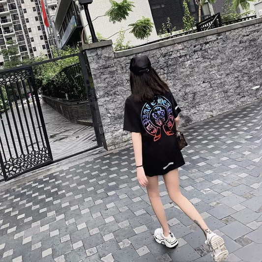 Trendy white t-shirt women's short-sleeved summer women's loose 2022 new mid-length European and American summer tops ins