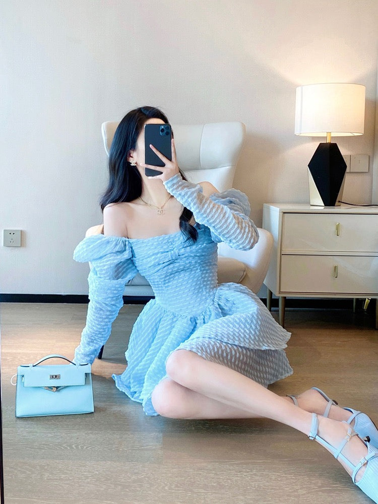 Princess tutu skirt spring women's 2023 new French square collar puff sleeves sweet a-line cake skirt dress2018