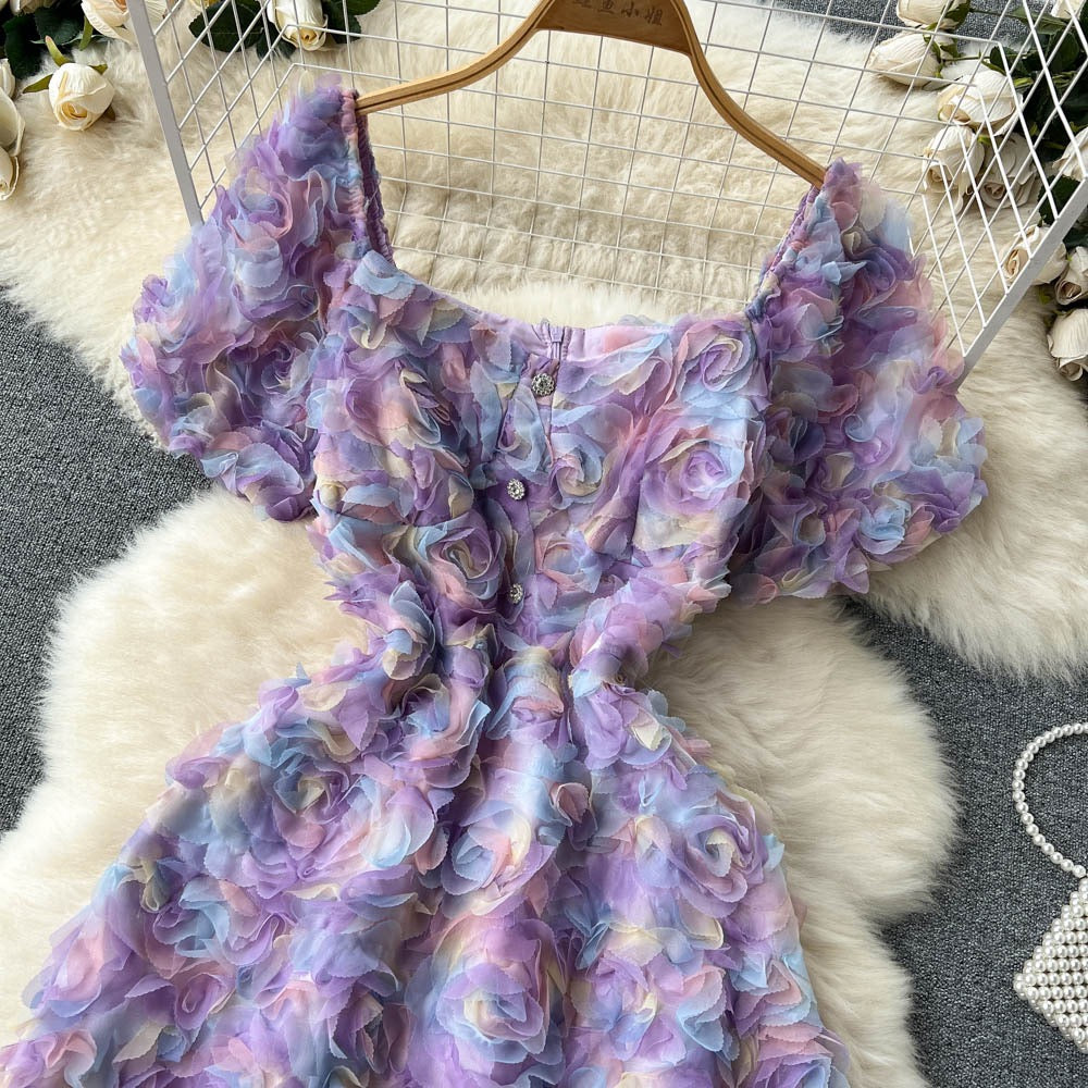 French niche platycodon first love super fairy forest can be sweet and salt floral dress small waist A-line skirt