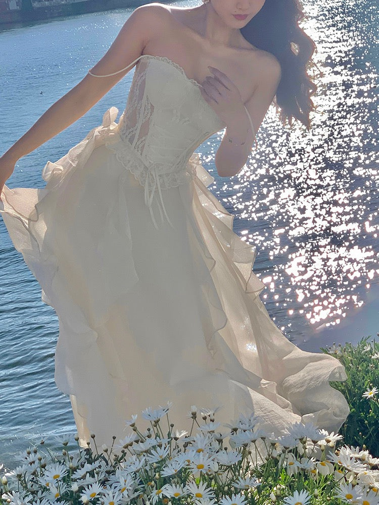 Xiaoli Xinghe Dreaming High Waist A-line Pleated Half Length Skirt + top Irregular Design Sense Small Ballet Skirt Female Summer