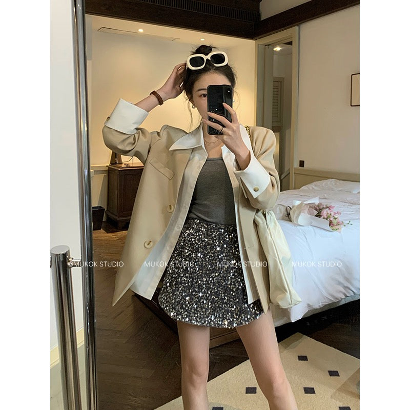 MUKOK fake two-piece suit jacket women's 2023 spring new high-end design sense all-match temperament short jacket