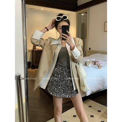 MUKOK fake two-piece suit jacket women's 2023 spring new high-end design sense all-match temperament short jacket