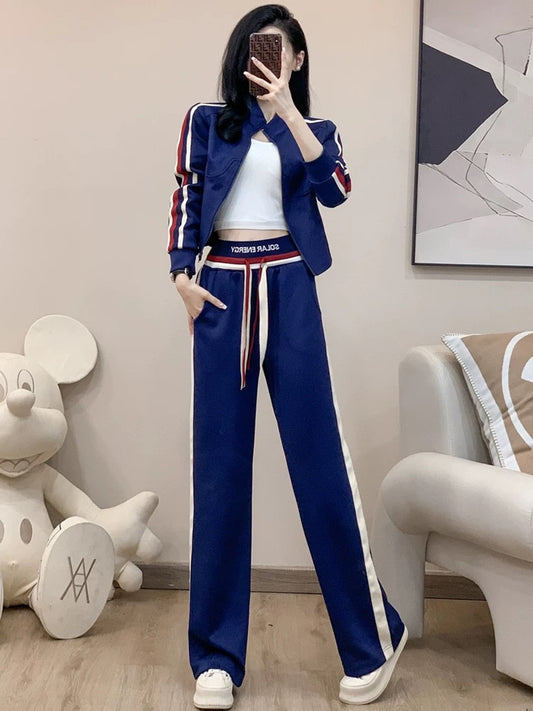 Wide-leg pants fried street sports and leisure suit women's autumn 2022 new fashion trend cardigan sweater foreign style two-piece suit