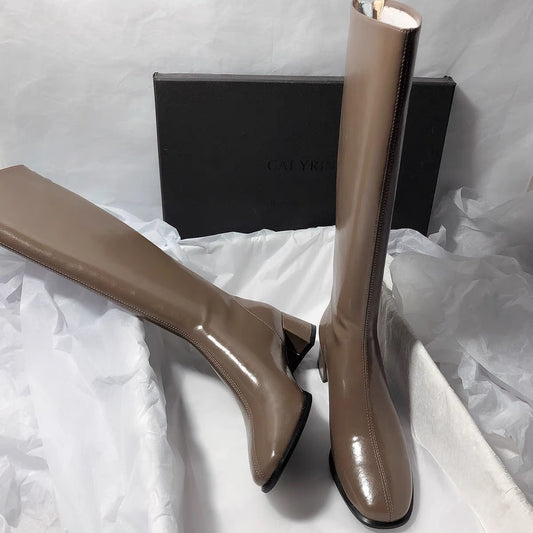 Senyu Haixiang 4.5CM middle heel version leather high tube knight solid color fashion Korean version but knee boots women