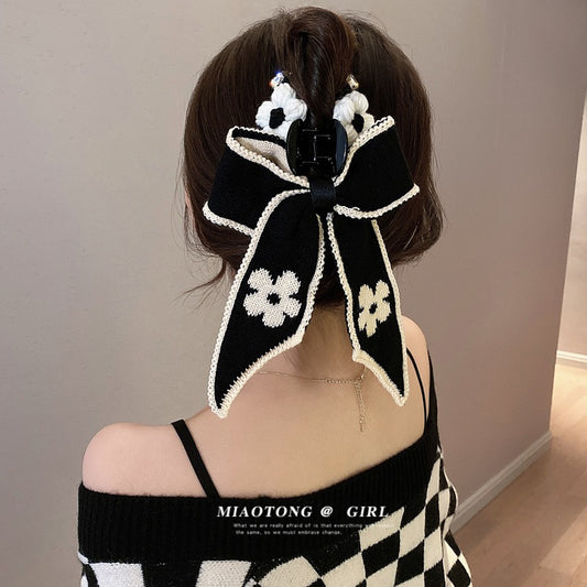 High-end design autumn and winter plush clip large bow hair accessories hair clip women's back head shark clip advanced sense