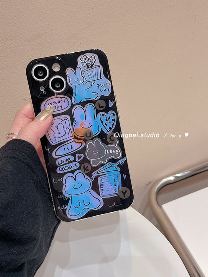Light faction suitable for Apple 13 mobile phone case new iphone14pro laser cartoon rabbit 12 female 11 creative 14pm cute Japanese and Korean style Internet celebrity fun all-inclusive anti-fall hard shell protective cover male