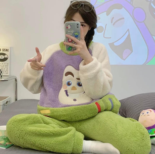 2022 new coral fleece pajamas women's autumn and winter thickened cute cartoon flannel home clothes casual suit winter