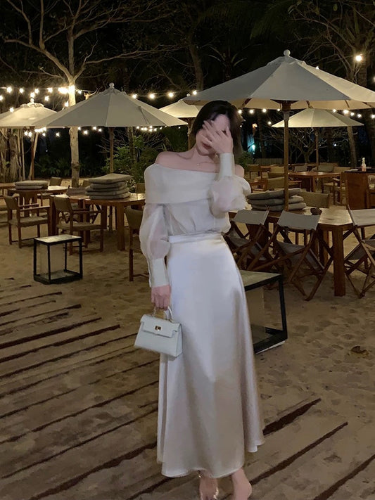Middletone | [Floating Skirt] Elegant Champagne High Waist Skirt Large Swing Skirt Umbrella Skirt Women