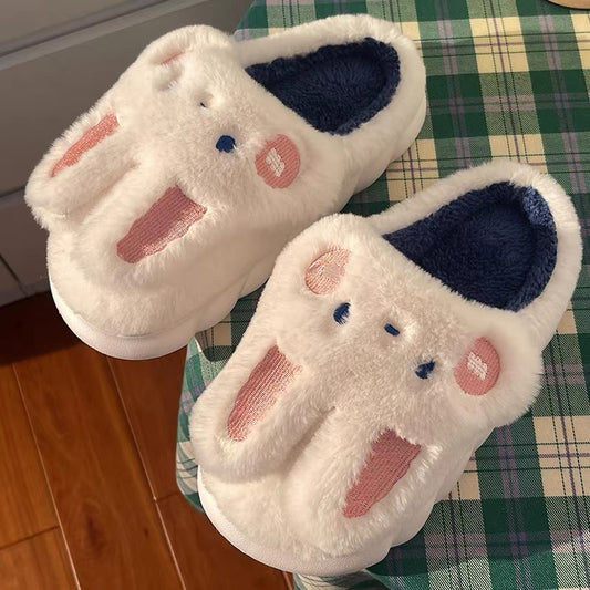 Autumn and winter cute cotton slippers ladies home indoor household thick bottom non-slip warm plush postpartum confinement shoes winter