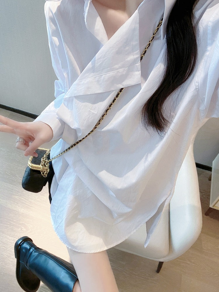 Western-style unique chic top 2023 spring and autumn new French design loose casual lazy white shirt