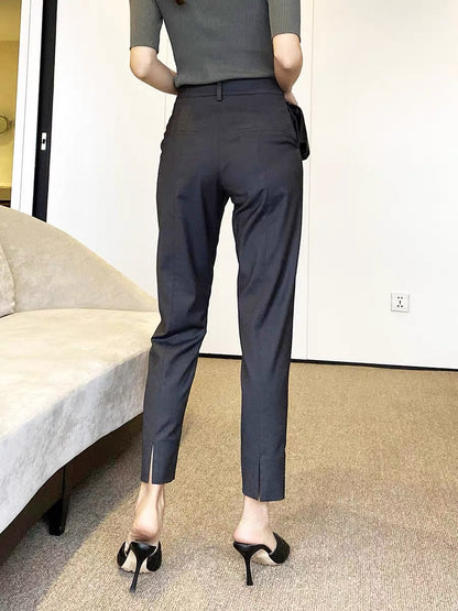 GUS2022 Spring/Summer Rear Split Suit Pants Women's High Waist Slim Straight Ninth Pants Cigarette Pants Casual Skinny Pants