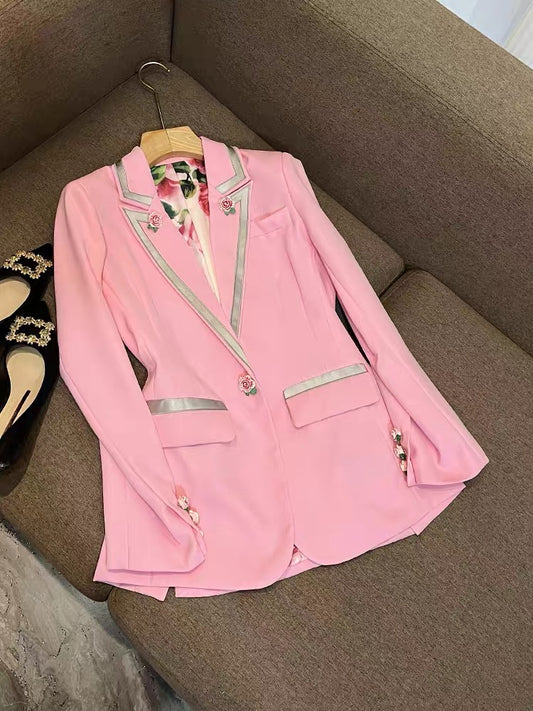 Shenzhen European goods are popular this year with a sense of pink design, a niche loose casual suit jacket, female 6662 cotton slim fit