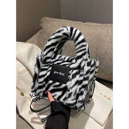 Autumn and winter plush bag women 2022 new trendy fashion zebra print handbag high-end sense all-match plush messenger bag
