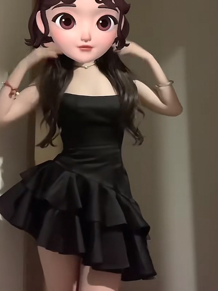 One-shoulder sexy tube top dress female spring hot girl slim slim cake skirt pure desire small skirt summer