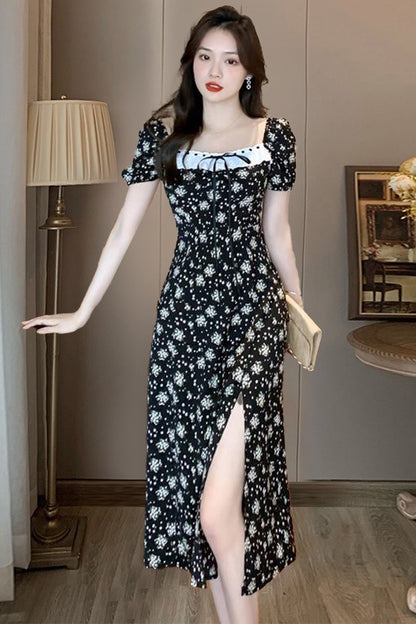 Tea break French floral dress women's summer 2023 summer new seaside vacation celebrity temperament thin skirt