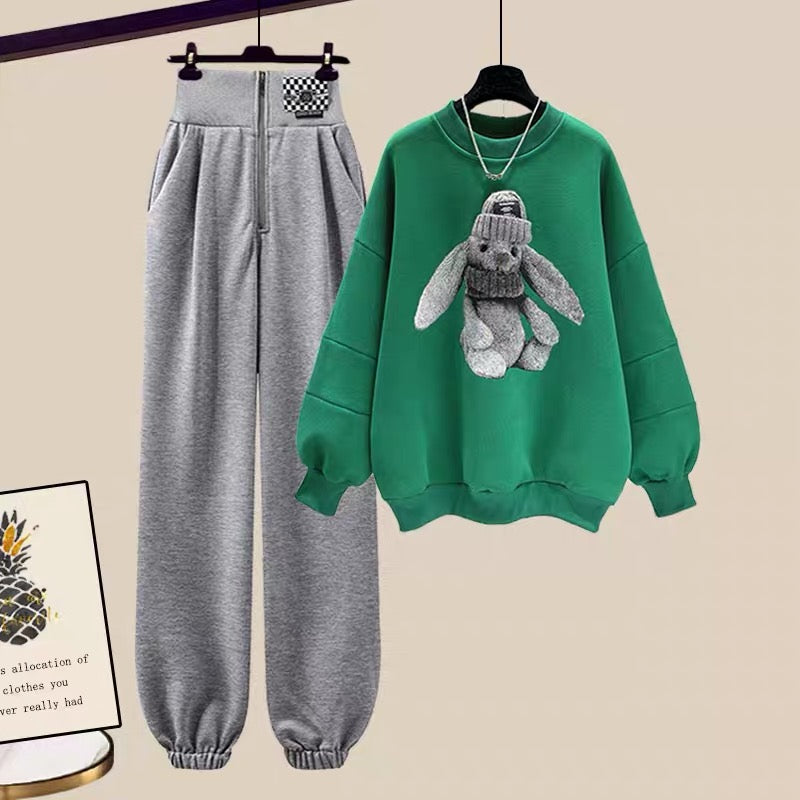 Autumn and winter sports style sweater and pants suit women's 2022 autumn women's new age-reducing small dress two-piece suit