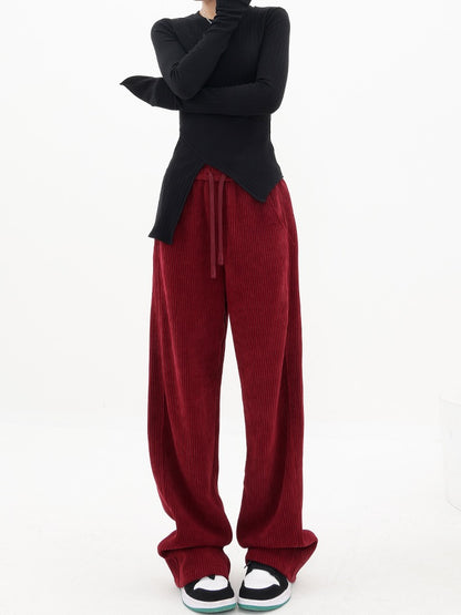KEN STUDIO corduroy floor mopping wide-leg casual pants women's autumn and winter loose slim belt drawstring sweatpants pants