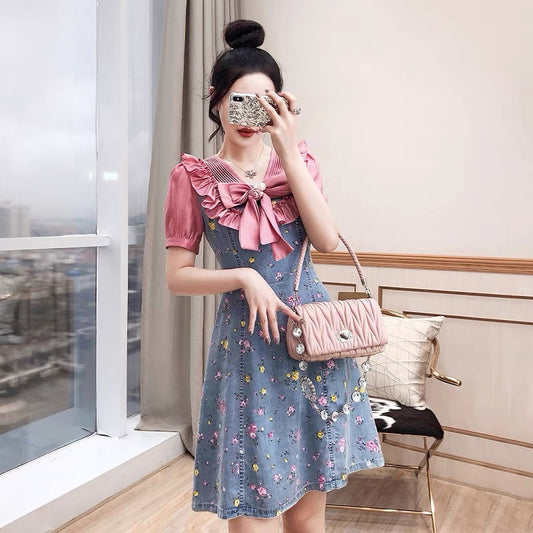 Milk wear suit women's 2022 new summer dress casual fashion Western style t-shirt denim skirt suit two-piece suit
