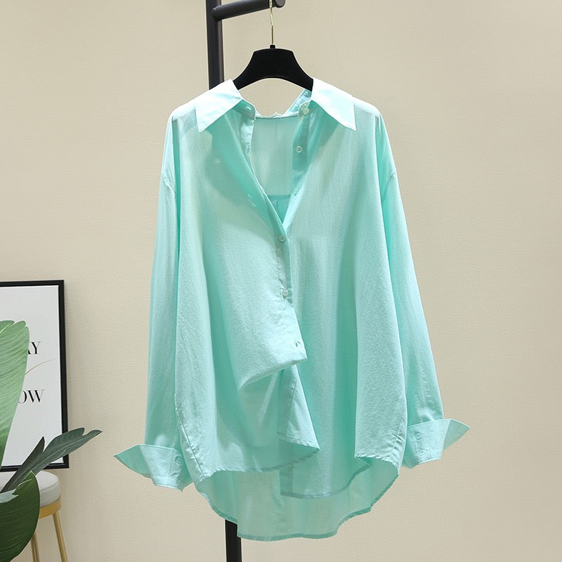 Tencel cotton shirt women's 2023 new Korean version loose casual design sense niche shirt sun protection top outerwear