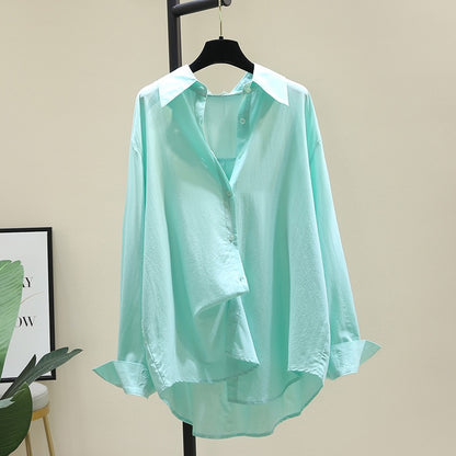 Tencel cotton shirt women's 2023 new Korean version loose casual design sense niche shirt sun protection top outerwear