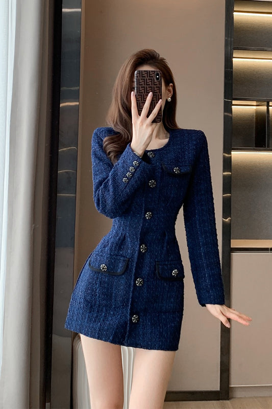 2022 new women's clothing French retro small fragrant wind dress female autumn and winter advanced sense celebrity skirt sexy skirt