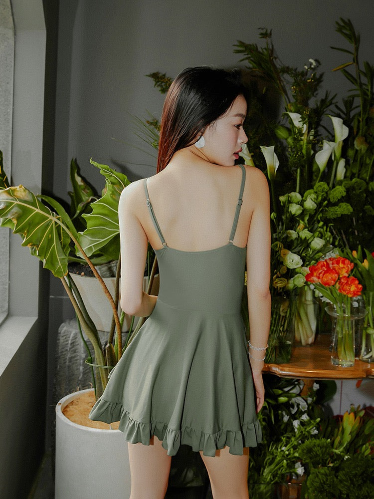 Yimeishan One-Piece Swimsuit Women Slim Thin Cover Belly Conservative Dress Long Sleeves 2022 New Hot Spring Swimsuit