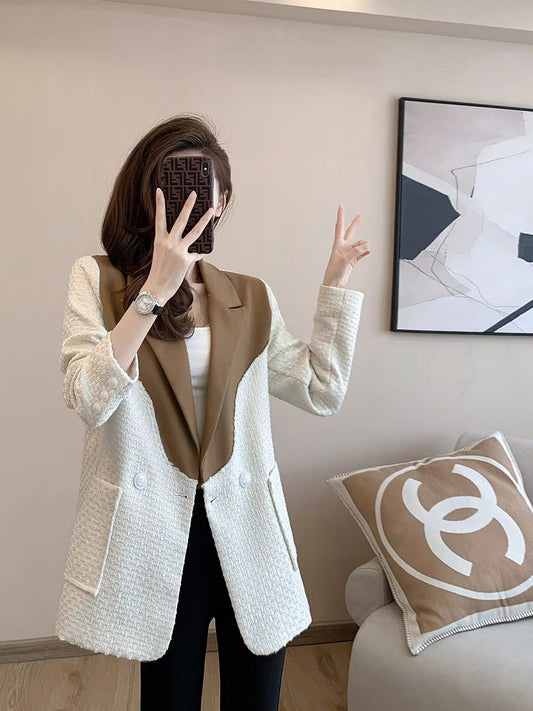 2022 early autumn clothing new Korean version of the temperament light mature style high-end fashion contrast color stitching casual suit jacket women