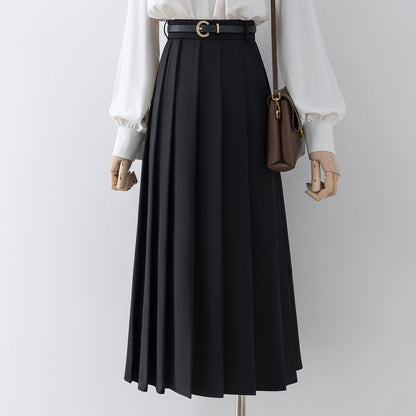 Black pleated skirt 2022 new high waist mid-length a-line skirt women's summer small skirt autumn dress