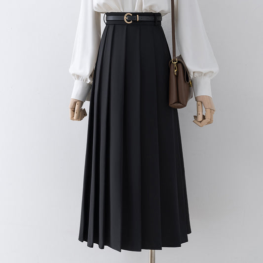 Black pleated skirt 2022 new high waist mid-length a-line skirt women's summer small skirt autumn dress