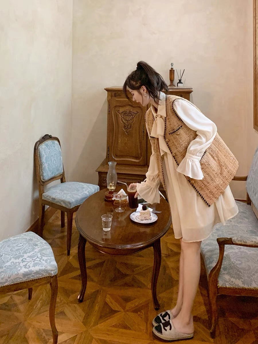 GUOGUOWOMEN tweed vest women's autumn new small fragrance V-neck sleeveless outer jacket 1106