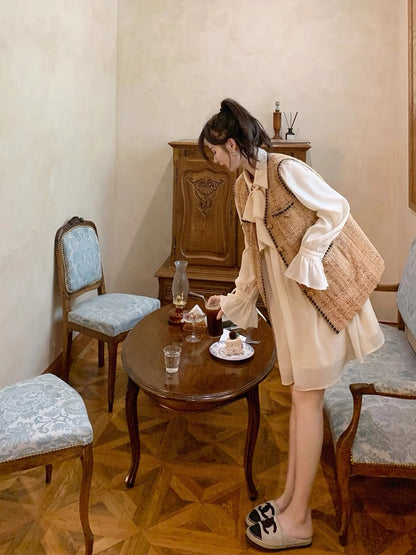 GUOGUOWOMEN tweed vest women's autumn new small fragrance V-neck sleeveless outer jacket 1106