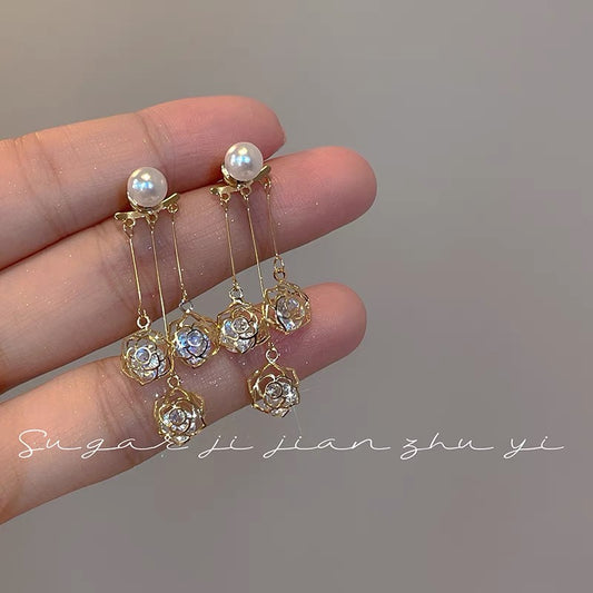 SUGAR retro rose tassel earrings female unique design niche high-end super fairy temperament earrings female