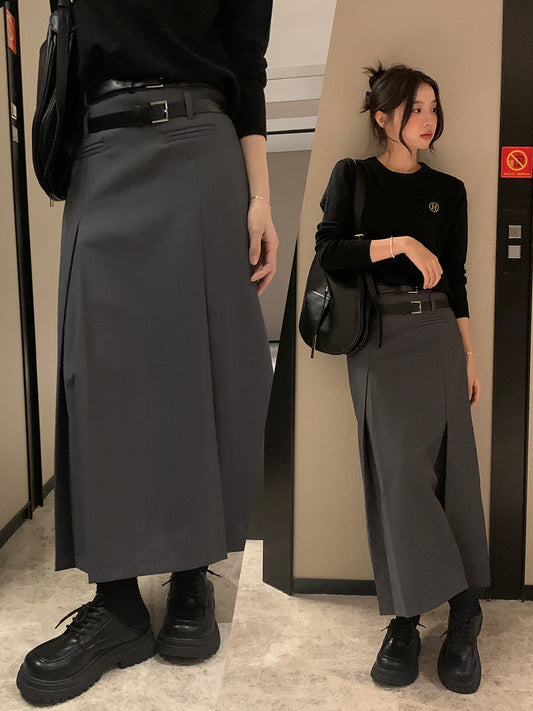 Xinbangbang suit skirt design sense niche spring slim high waist tooling long skirt gray a-line skirt female