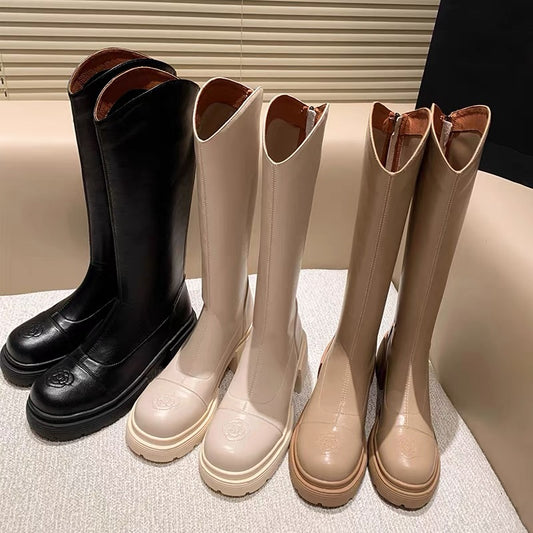 Mr. Jimmy Xiaoxiangfeng camellia boots women's thin 2022 new small thick-soled knight boots boots