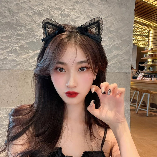 Cat ears hair clip decorative hair hoop net red 2022 new trendy cat headgear hairpin small wild cat headband hair accessories