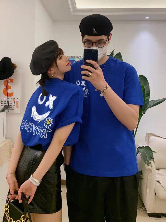 Klein blue couple wear summer dress short-sleeved bottoming T-shirt women's 2021 new trend ins tide brand half-sleeved pure cotton