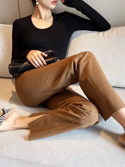 GUS / Stock up!  scheming slit design suit wide leg pants women high waist drape loose straight casual pants