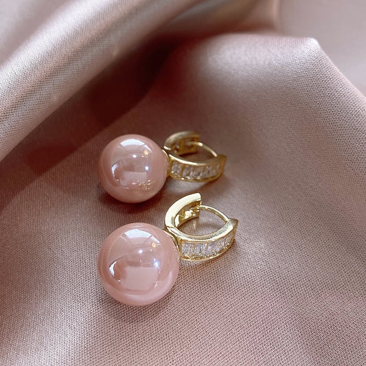 Pink pearl earrings women's 2022 new trendy high-end earrings light luxury niche design earrings temperament earbuds