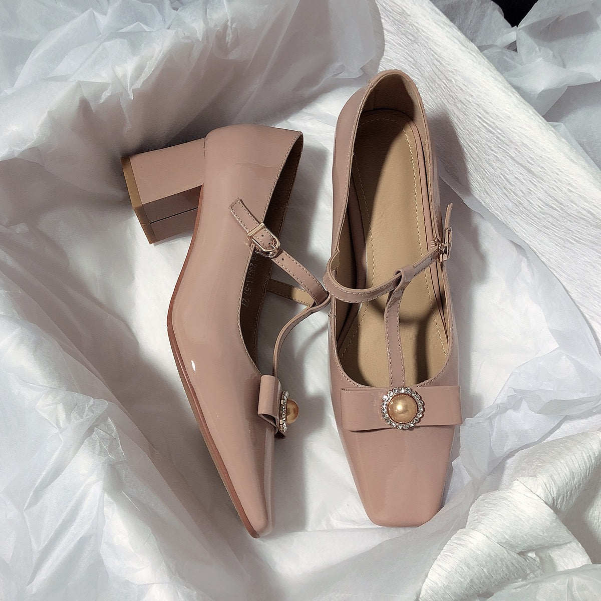 Senyu Haixiang 2023 new leather high-heeled thong shoes retro sweet single shoes bow French wedding shoes women