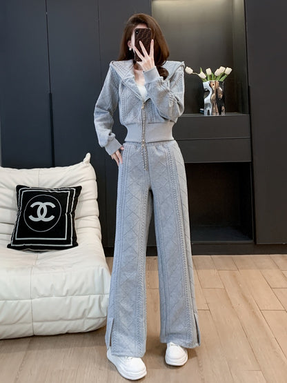 Women's autumn and winter sports suit women's autumn and winter fashion foreign style casual leisure age small fragrance European goods fried street sweater wide-leg pants two-piece set