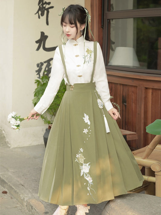 Luyi original Hanfu women's improved daily Han elements spring and autumn Chinese style white shirt retro suspenders skirt suit