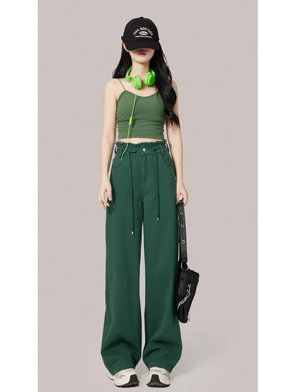 Design sense wide-leg jeans women's 2022 autumn new high waist drawstring slim straight mopping pants long pants