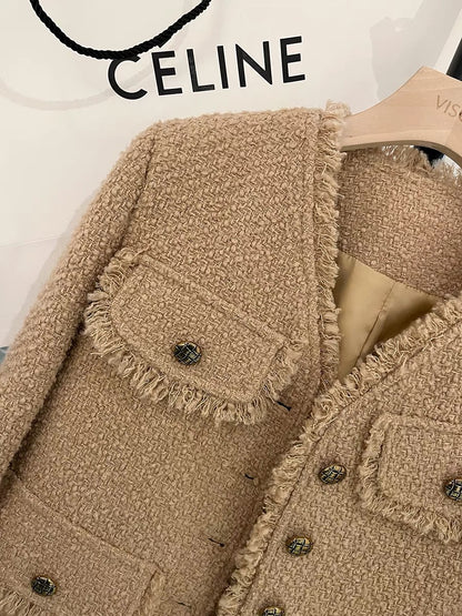 Khaki commuter single-breasted small fragrance suit jacket women's short style slimming celebrity 2022 autumn and winter new product tops