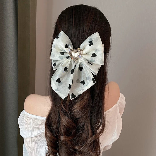 Streamer bow headwear hairpin female back head pearl hairpin 2022 new high-end spring clip ponytail clip