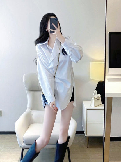 Western-style unique chic top 2023 spring and autumn new French design loose casual lazy white shirt
