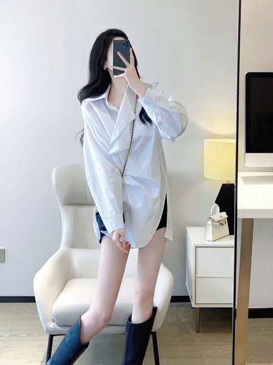 Western-style unique chic top 2023 spring and autumn new French design loose casual lazy white shirt