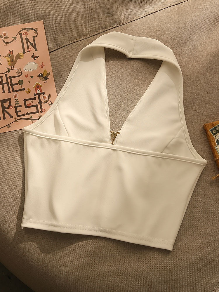 French Halter Neck Camisole Small Vest Female Spice Girls Sexy Beautiful Back Wear High Waist Short Design Bottom Top